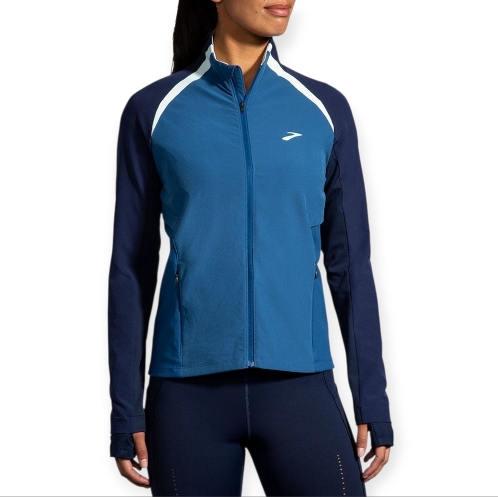 Brooks Blue Colorblock Full Zip Running Jacket Women’s M Thumbholes